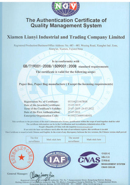 Κίνα Lianyi International industrial and trading co.,Ltd Πιστοποιήσεις