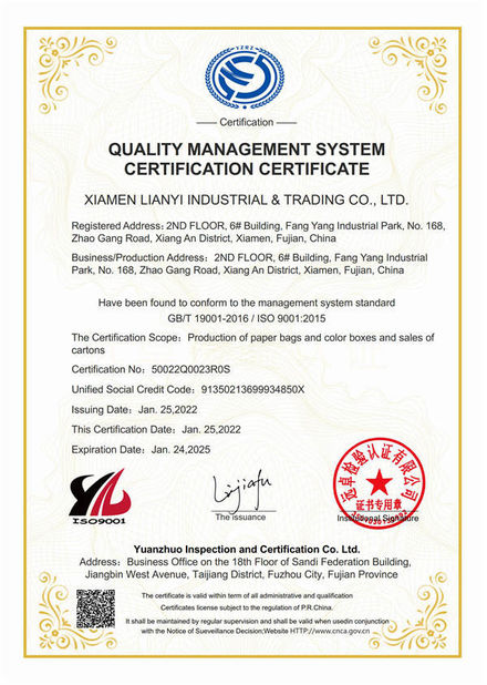 Κίνα Lianyi International industrial and trading co.,Ltd Πιστοποιήσεις